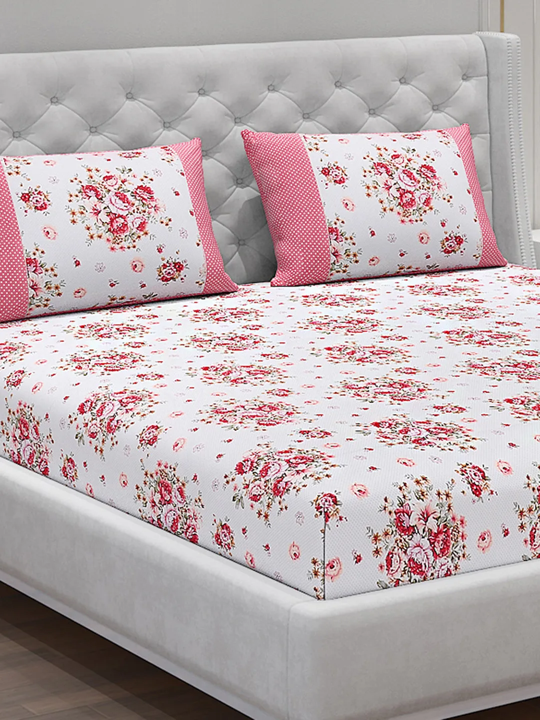 130 GSM Polyester Double Bed Bedsheet with 2 Pillow Covers