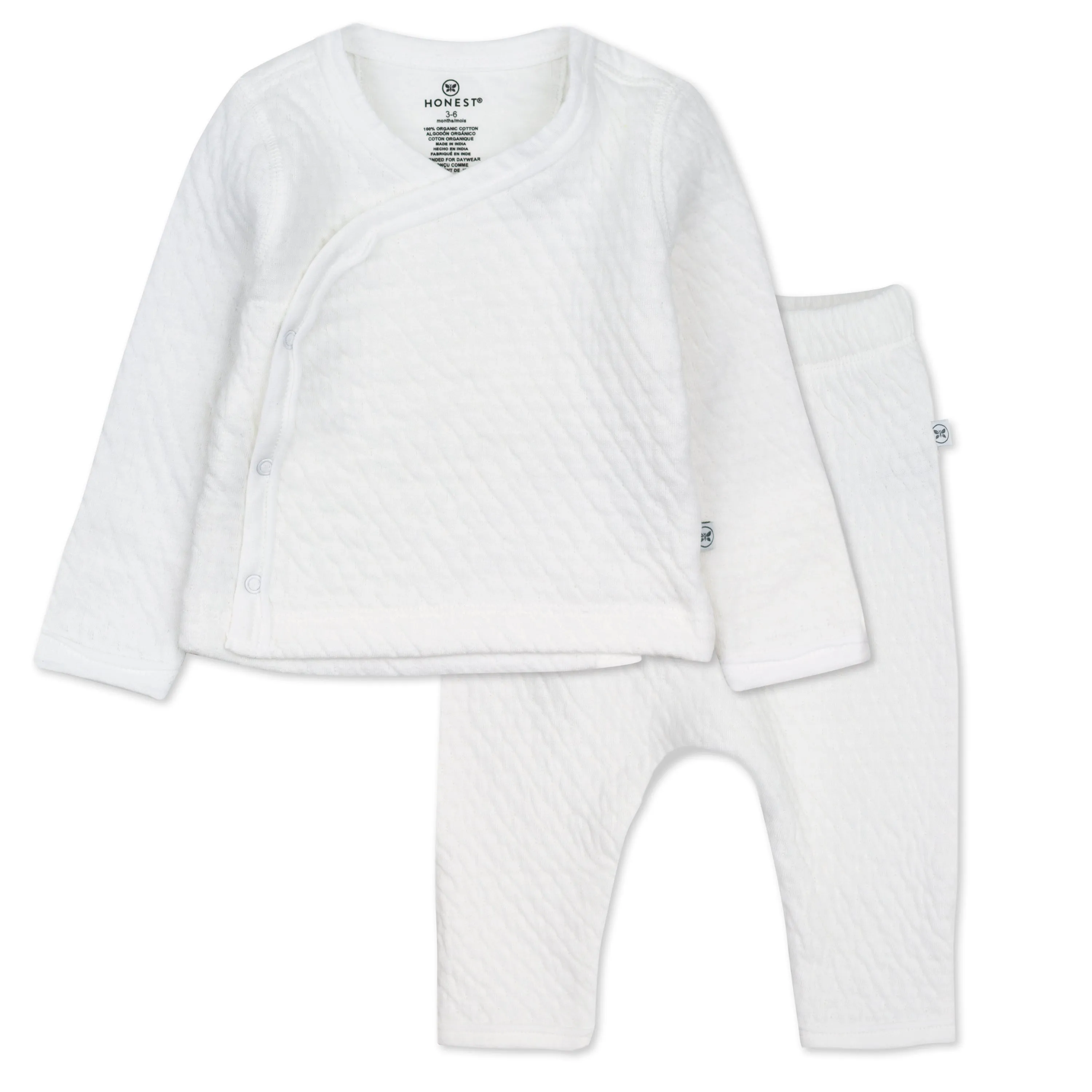 2-Piece Organic Cotton Matelassé Side-Snap Top and Pant Set