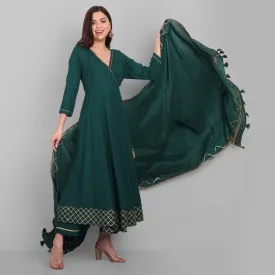 Amreen Dark Green Angrakha Pant and Dupatta