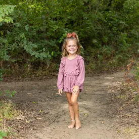 Bamboo Jersey Long Sleeve Bubble Romper in Dusty Rose