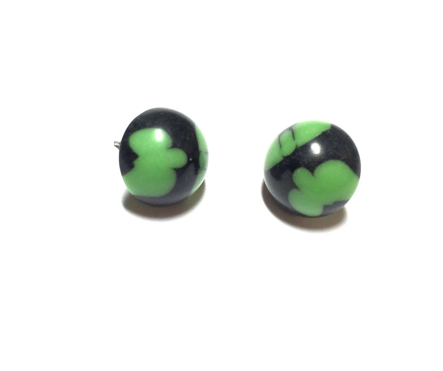 Black and Green Batik Retro Button Stud Earrings