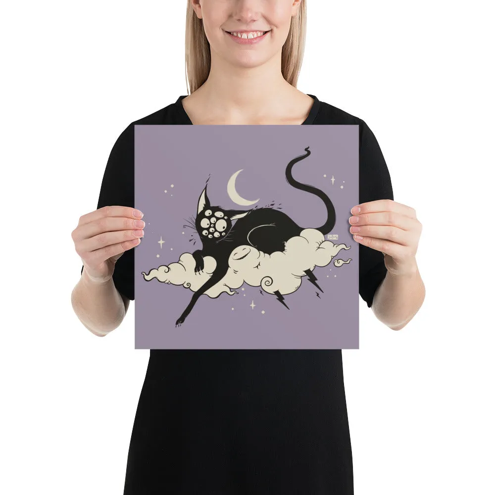 Black Cat On Cloud, Matte Art Print Poster