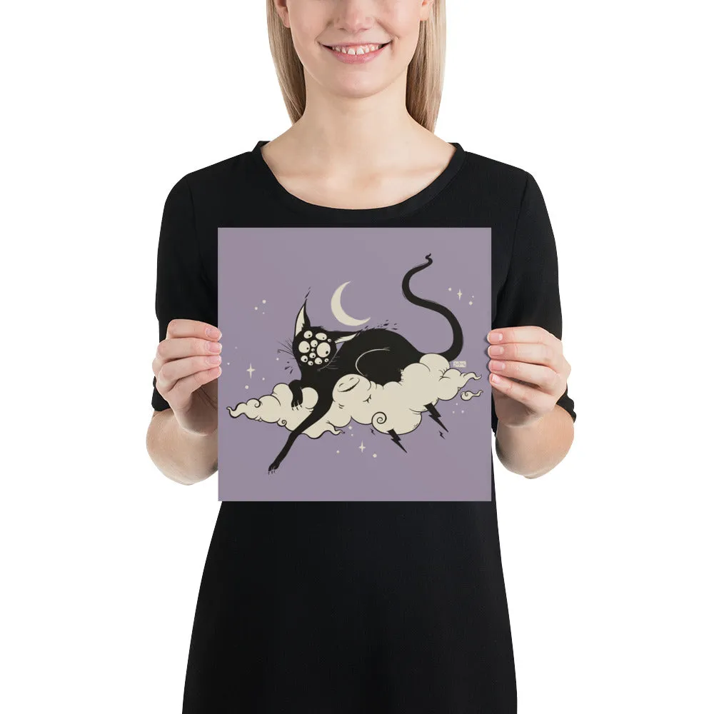 Black Cat On Cloud, Matte Art Print Poster