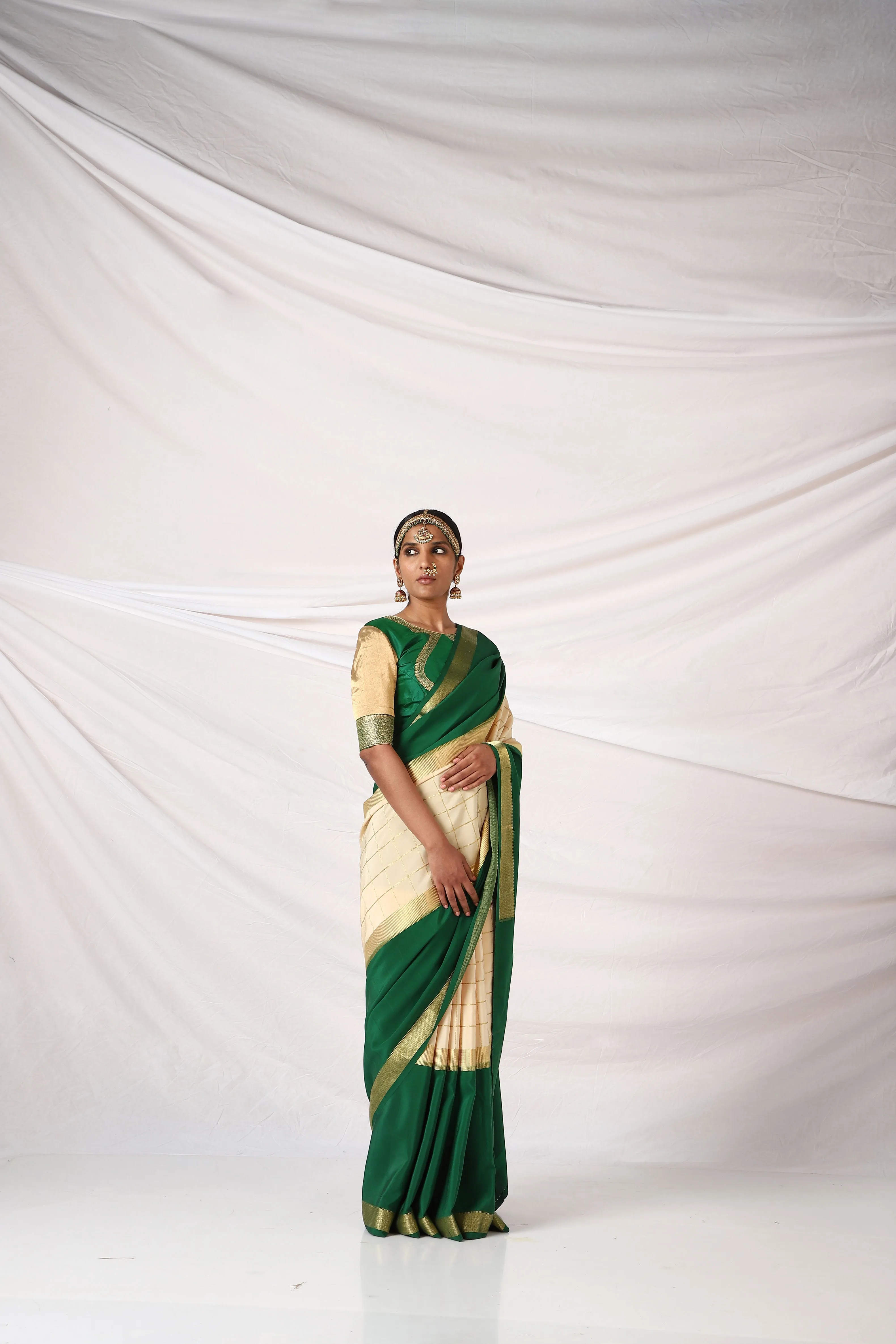 Bottle Green x Wood Ash Devi Saree