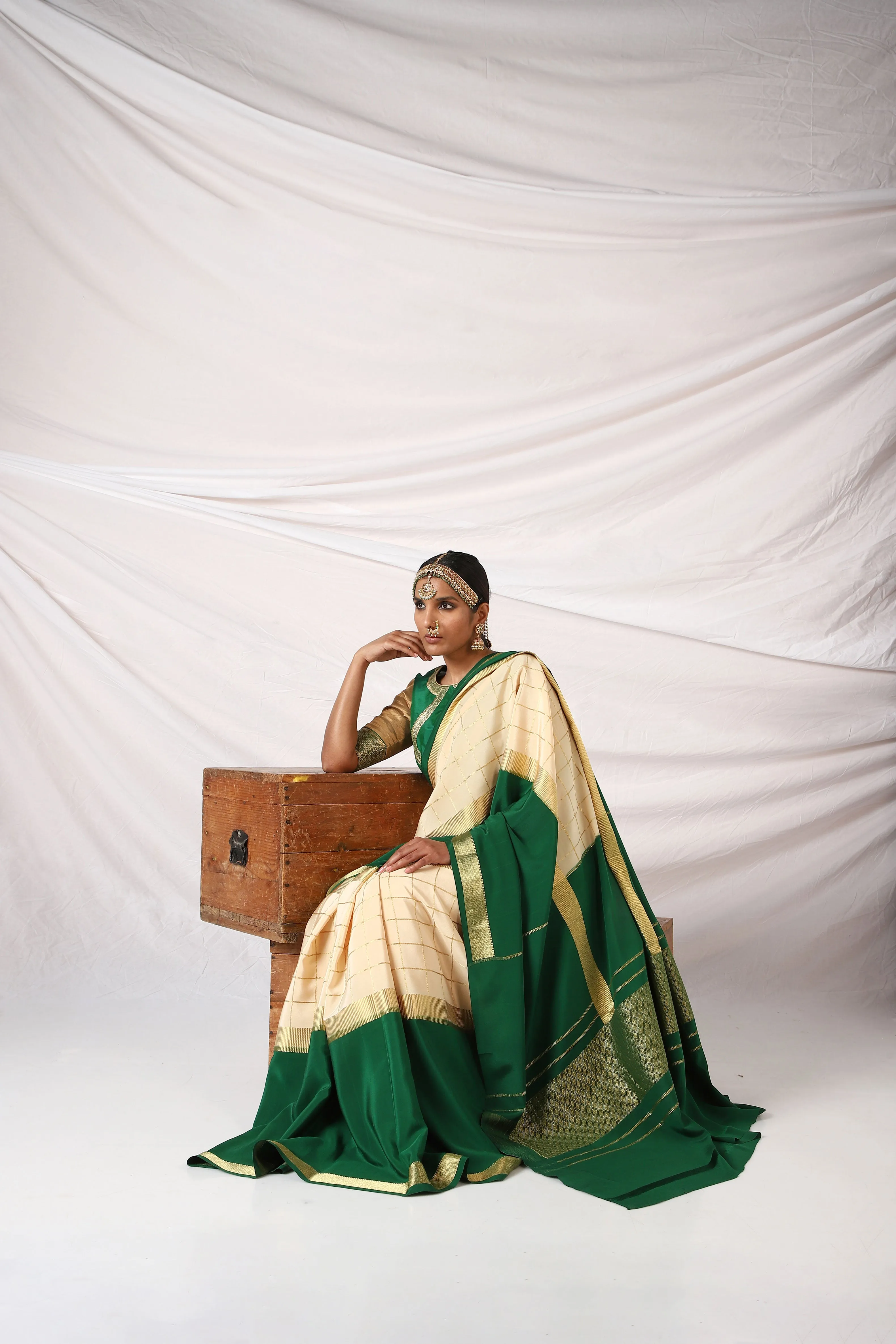 Bottle Green x Wood Ash Devi Saree