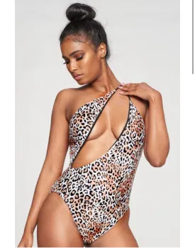 Cheetah Print One Shoulder Cutout Swimsuit