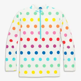 Clearance long sleeve half-zip rash guard in rainbow dot