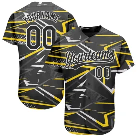 Custom Black Black-Gold 3D Pattern Design Authentic Baseball Jersey