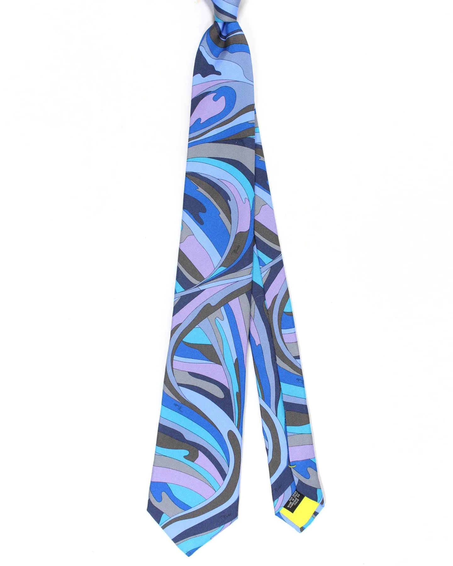 Emilio Pucci Silk Tie Signature Blue Gray Brown Lilac Swirl