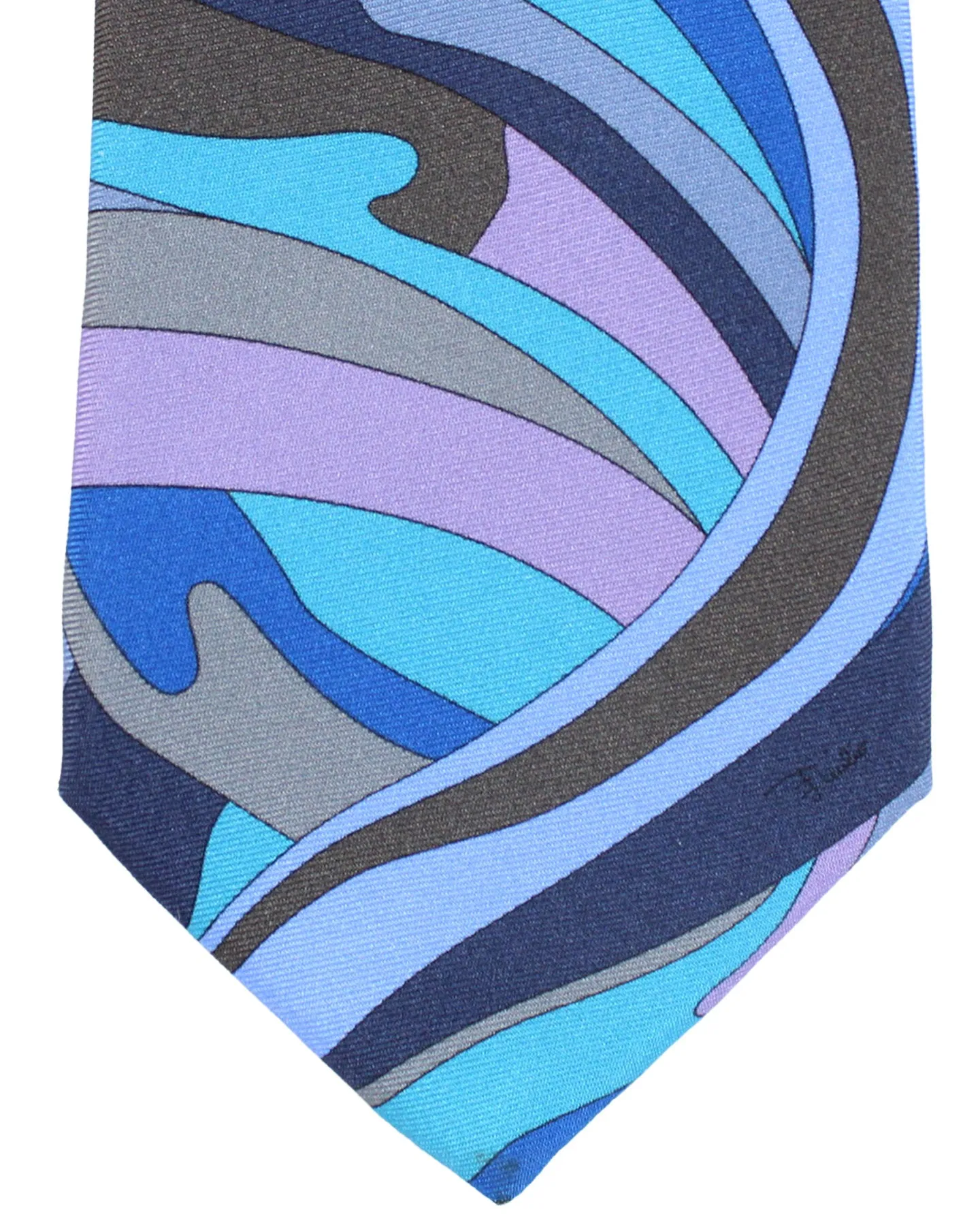 Emilio Pucci Silk Tie Signature Blue Gray Brown Lilac Swirl