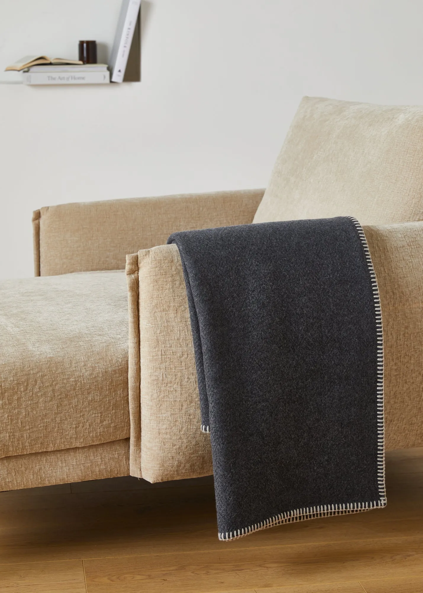 Foxford Oatmeal Blanket Stitch Cashmere Blend Throw