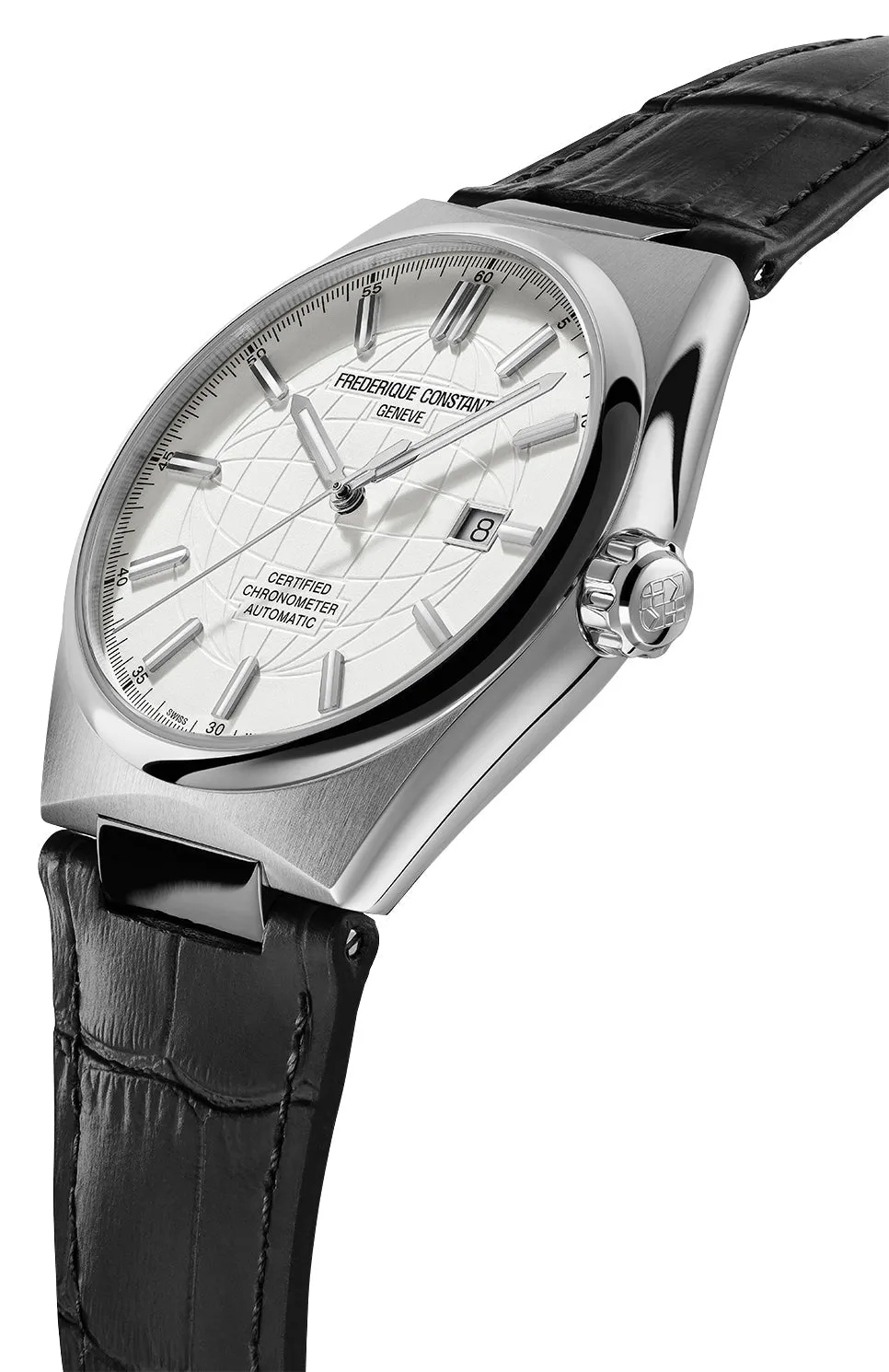 Frederique Constant Highlife COSC Automatic Stainless Steel Silver Dial Black Leather Strap Interchangeable Black Rubber Strap Date Mens Watch FC-303S4NH6