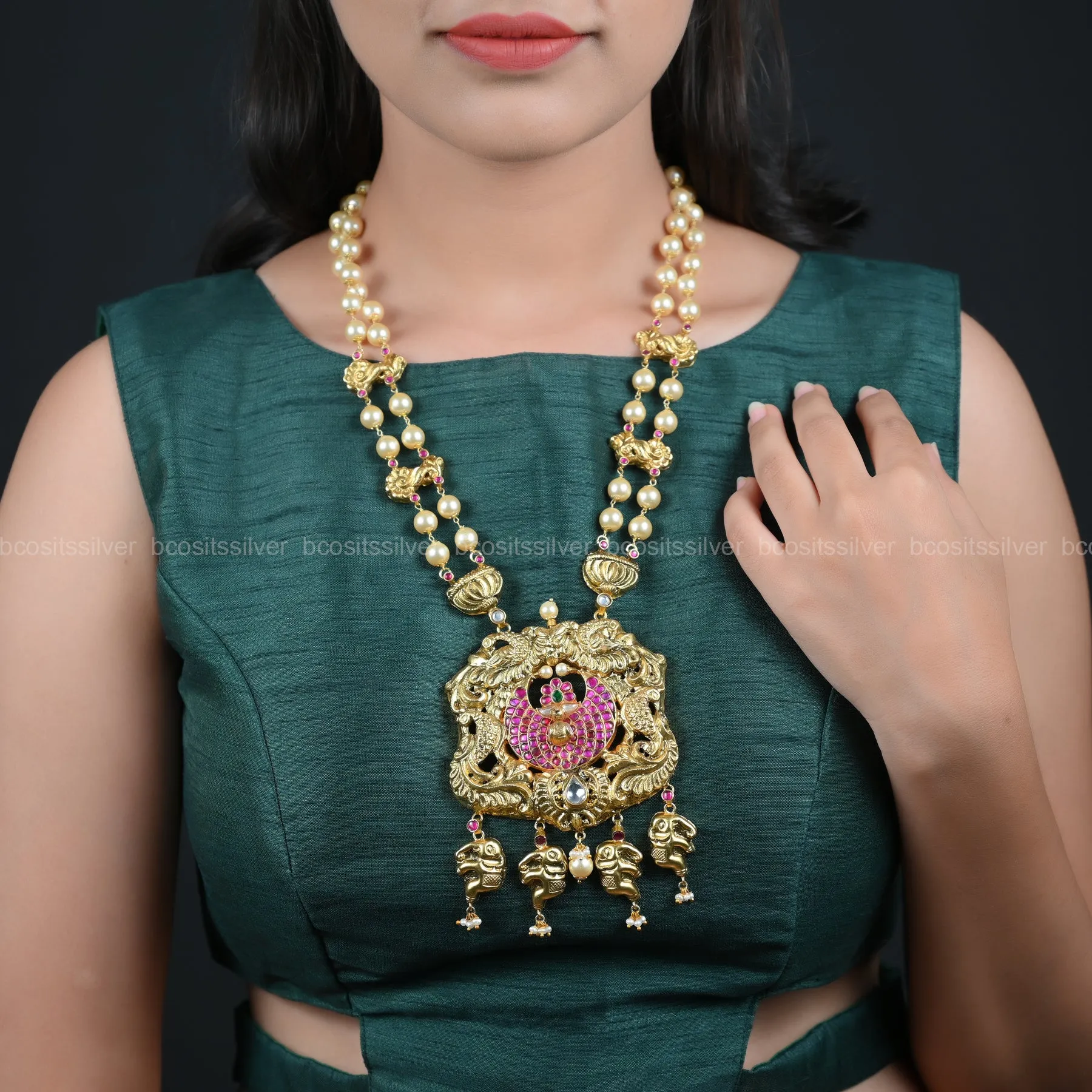 Gold Plated Long Chain with Peacock Neckpiece - 5644