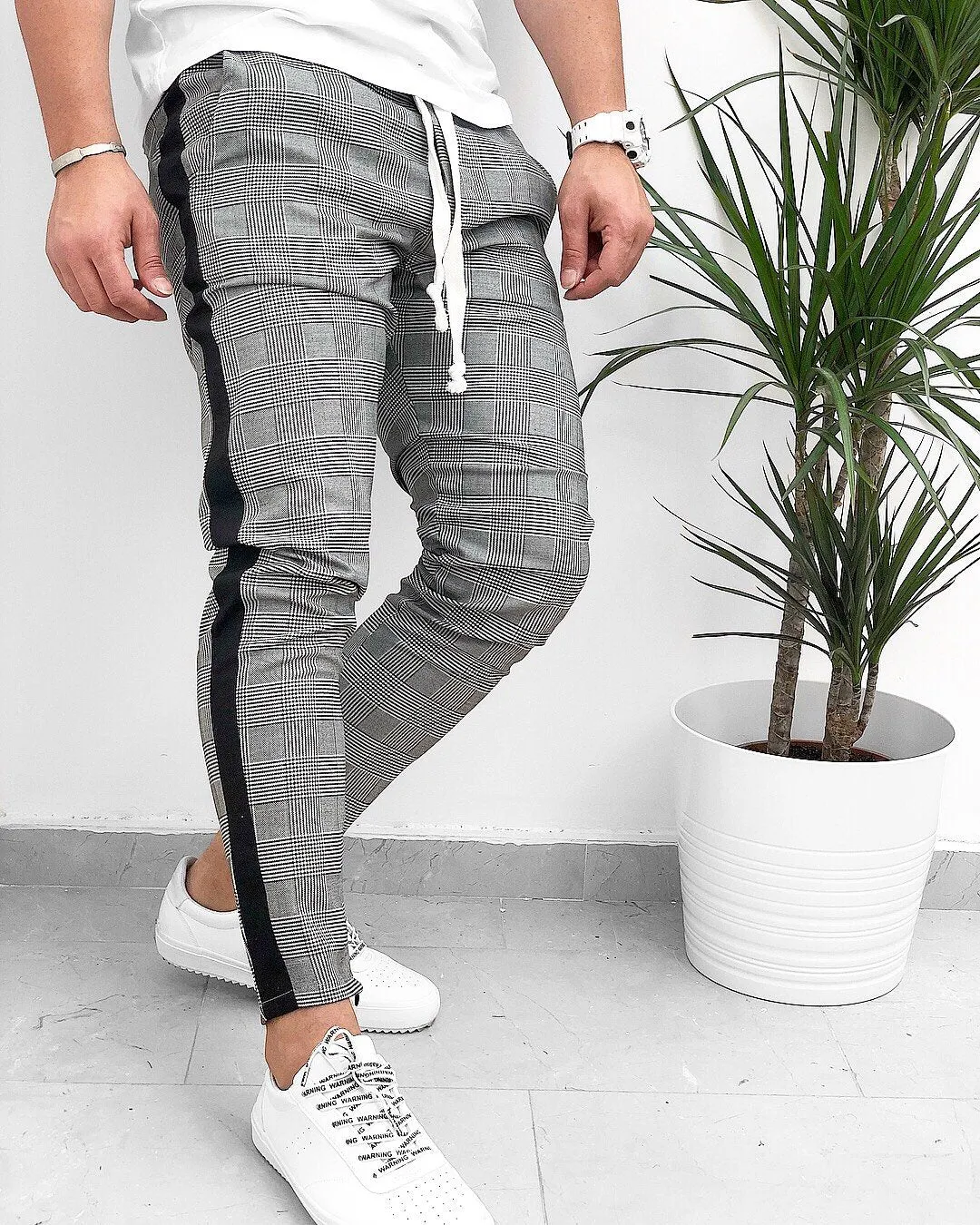 Gray Checkered Striped Jogger Pant KB123 Streetwear Jogger Pants