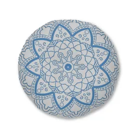 Handmade Mandala Art Floor Cushion - Steel Blue - Round