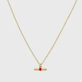 Havana Gold and Tomato Red Enamel T-Bar Necklace