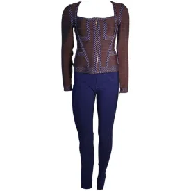 HERVE LEGER Gray Bandage Zip Top and Blue Leggings Size M