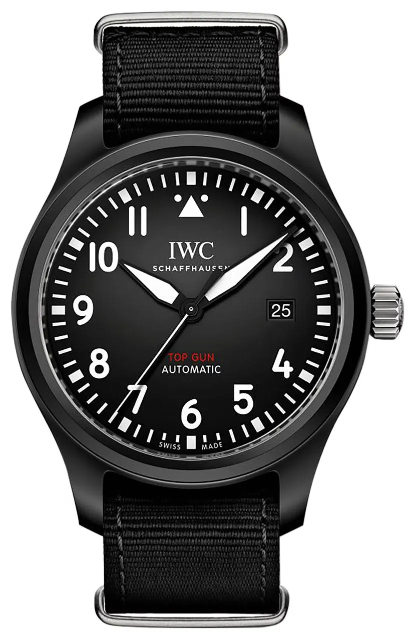 IWC Top Gun Automatic Black Ceramic Black Dial Black NATO Fabric Strap Date Mens Watch IW326906