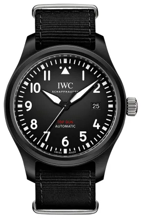 IWC Top Gun Automatic Black Ceramic Black Dial Black NATO Fabric Strap Date Mens Watch IW326906