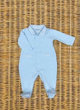 Jersey Sleepsuit With Striped Collar