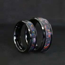 Matching Ember Glowstone Wedding Ring Set in Black Ceramic