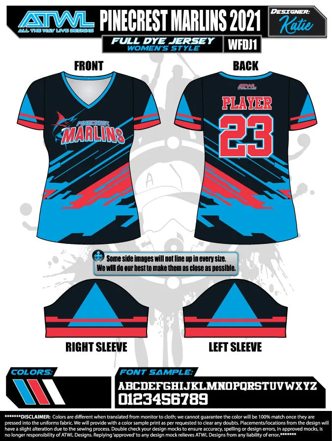 Pinecrest Spring  2021 Womens Full dye team jerseys