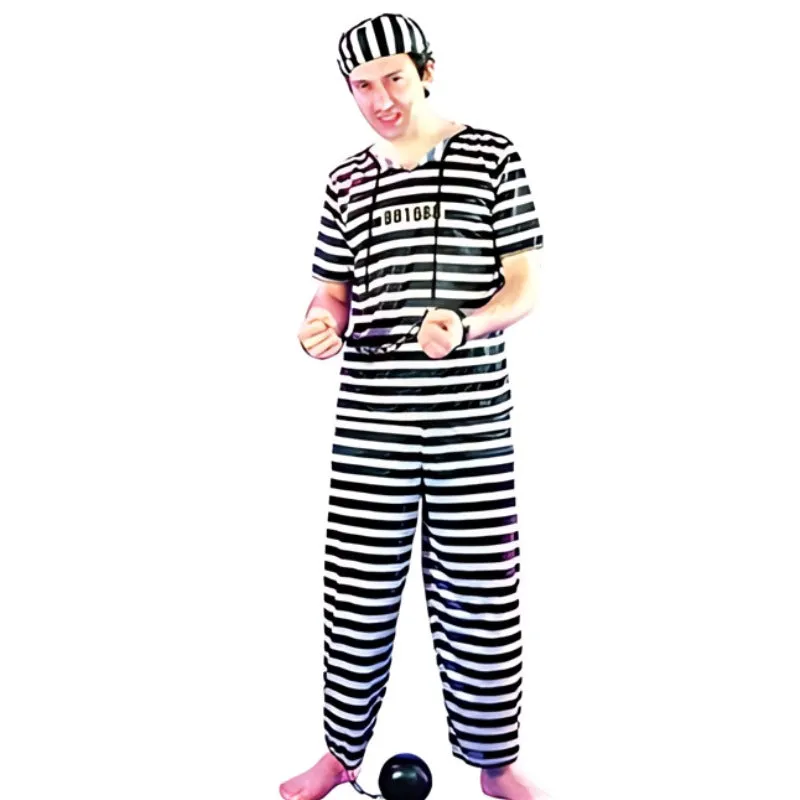 Prisoner Man Striped Costume - FunKiwi