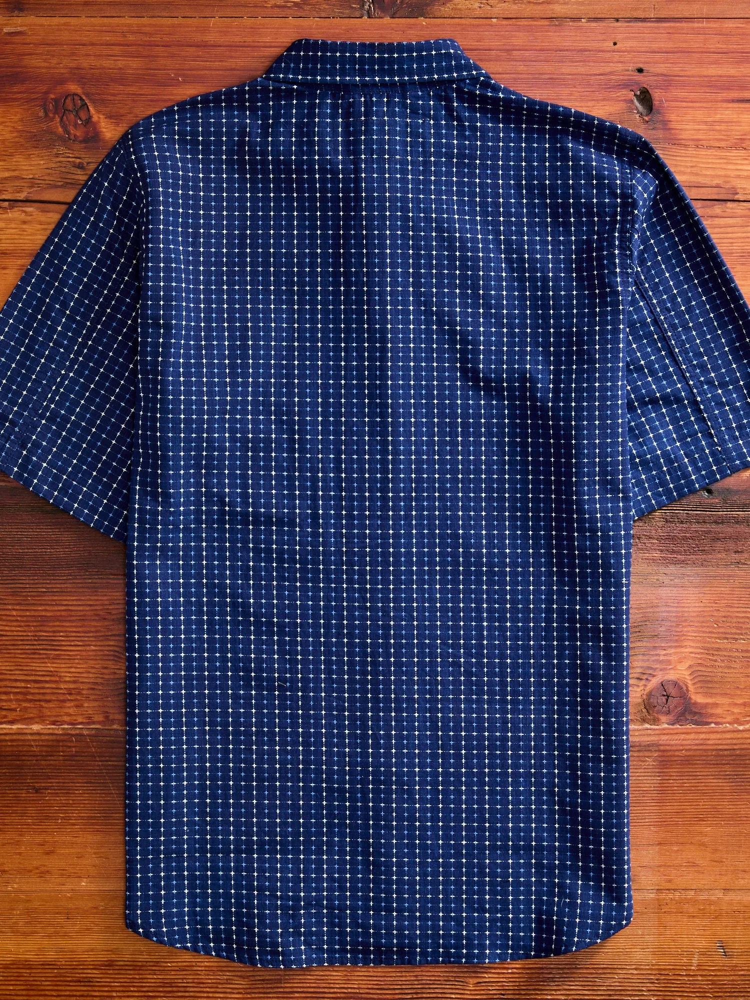 "Sashiko Grid" Oxford Shirt in Indigo