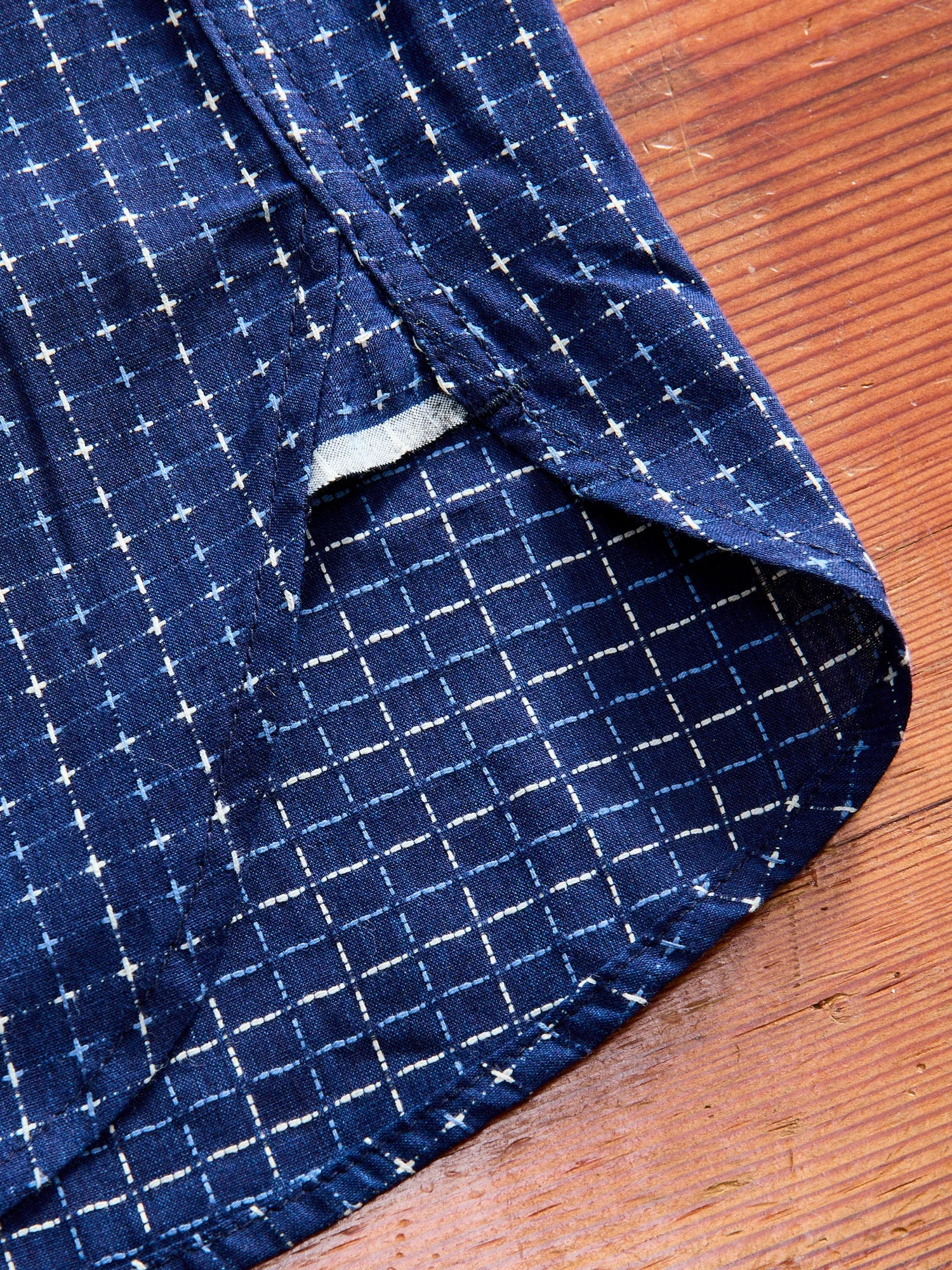 "Sashiko Grid" Oxford Shirt in Indigo