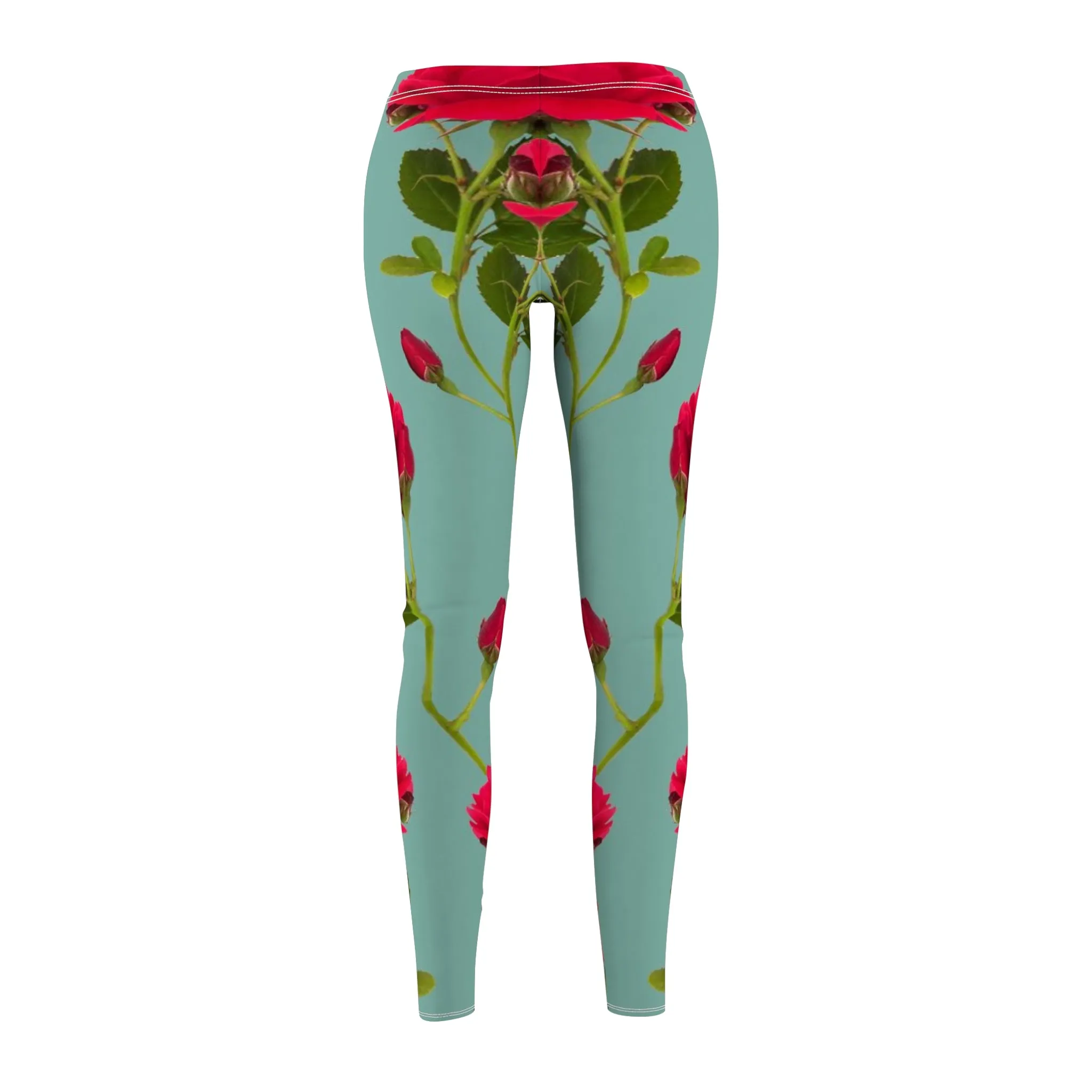 Red Flowers and blue - Inovax Women's cut & sew Casual Leggings