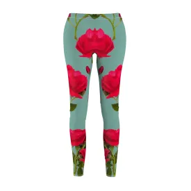 Red Flowers and blue - Inovax Women's cut & sew Casual Leggings