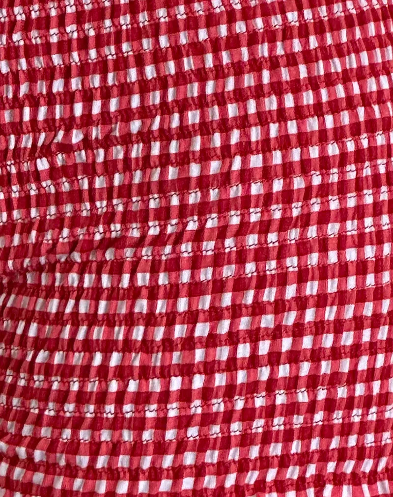 Ritala Shirred Micro Shorts in Red Gingham