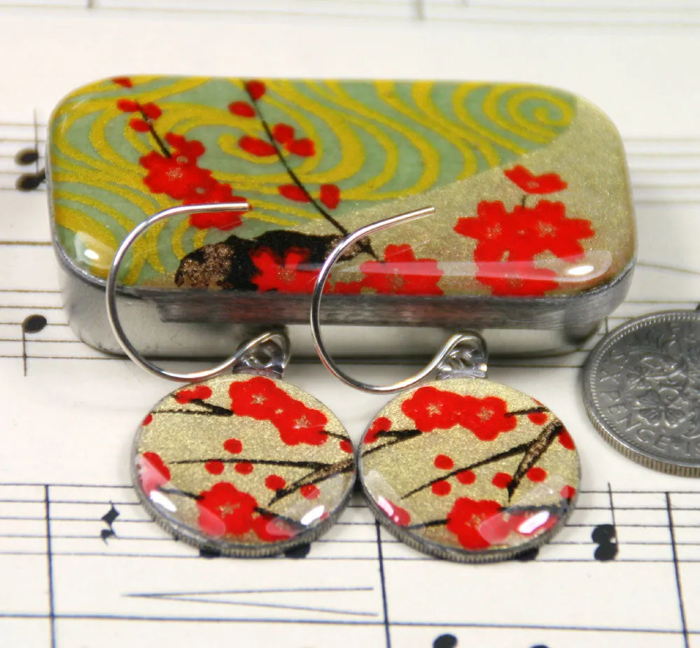 Sixpence Earrings and Teeny Tiny Tin Golden Blossom Red