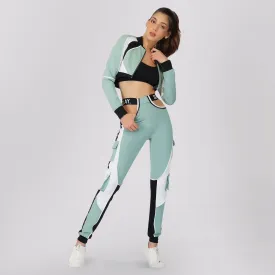 SLAY. Women's Activewear Tracksuit Turquoise Colorblock Crop Jacket & Cargo Pants Co-ord Set