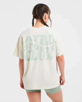 Sports Club Wavy Oversized T Shirt - Off White/Green