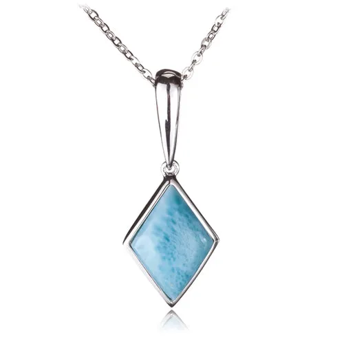 Sterling Silver Diamond Shape with Larimar Inlay Pendant (Chain Sold Separately)