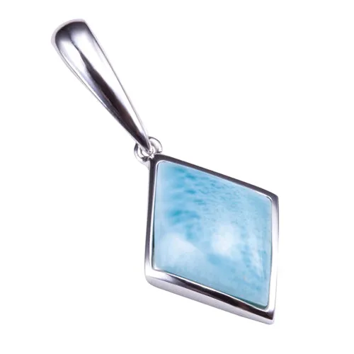 Sterling Silver Diamond Shape with Larimar Inlay Pendant (Chain Sold Separately)