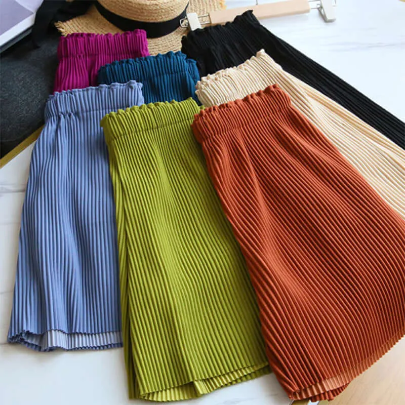 Three houses with shorts new pleats, five points, casual, wide legs, summer high waist, ice silk student sports hot pants women