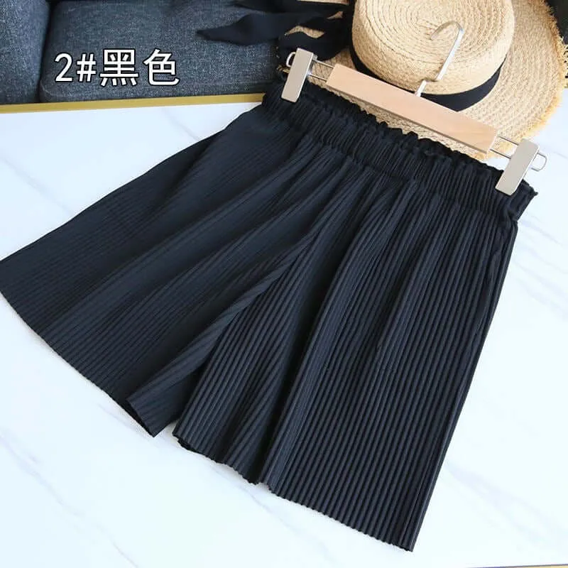 Three houses with shorts new pleats, five points, casual, wide legs, summer high waist, ice silk student sports hot pants women