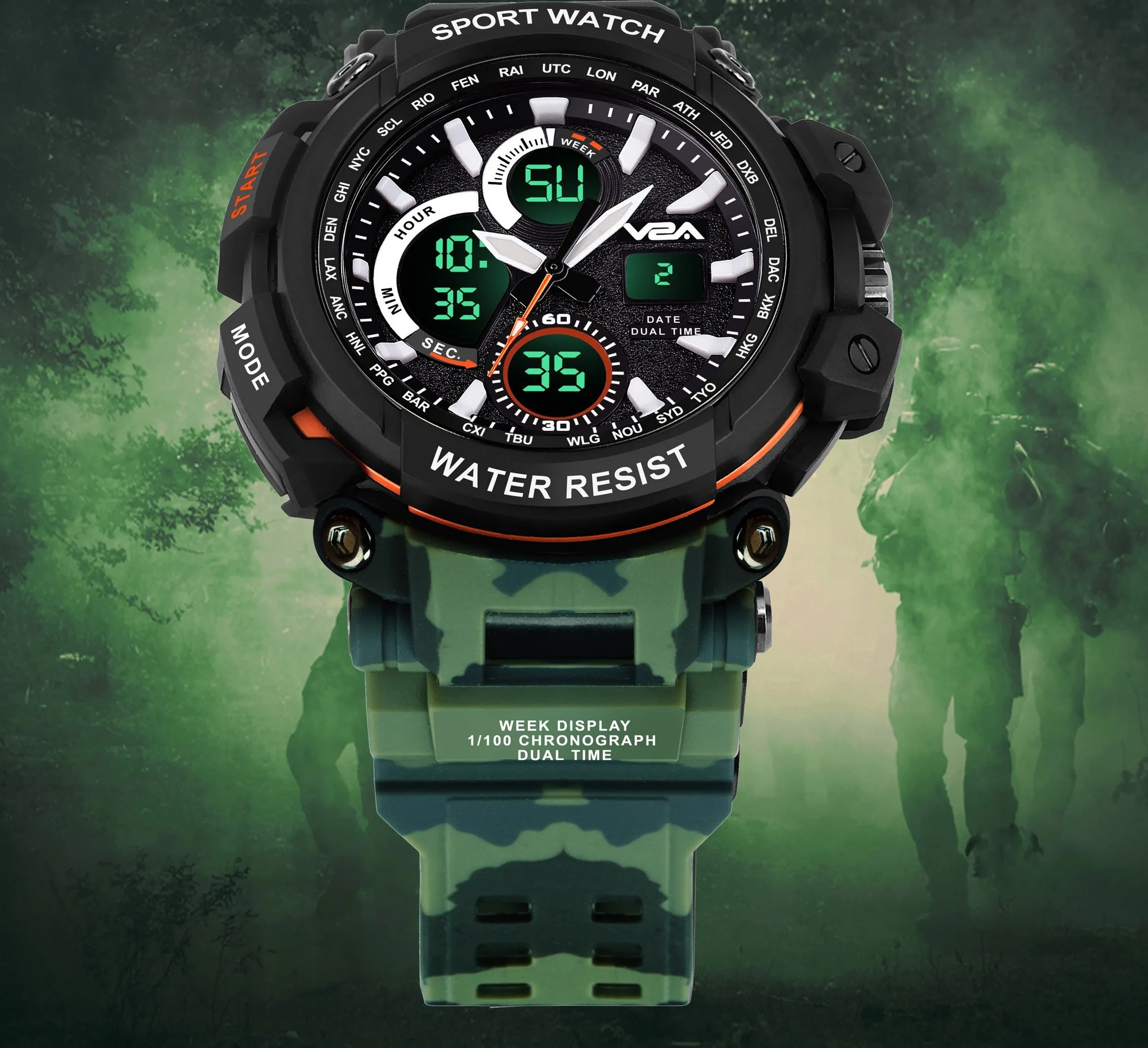 V2A Big Dial Shockproof Analogue And Digital Waterproof Watch For Men