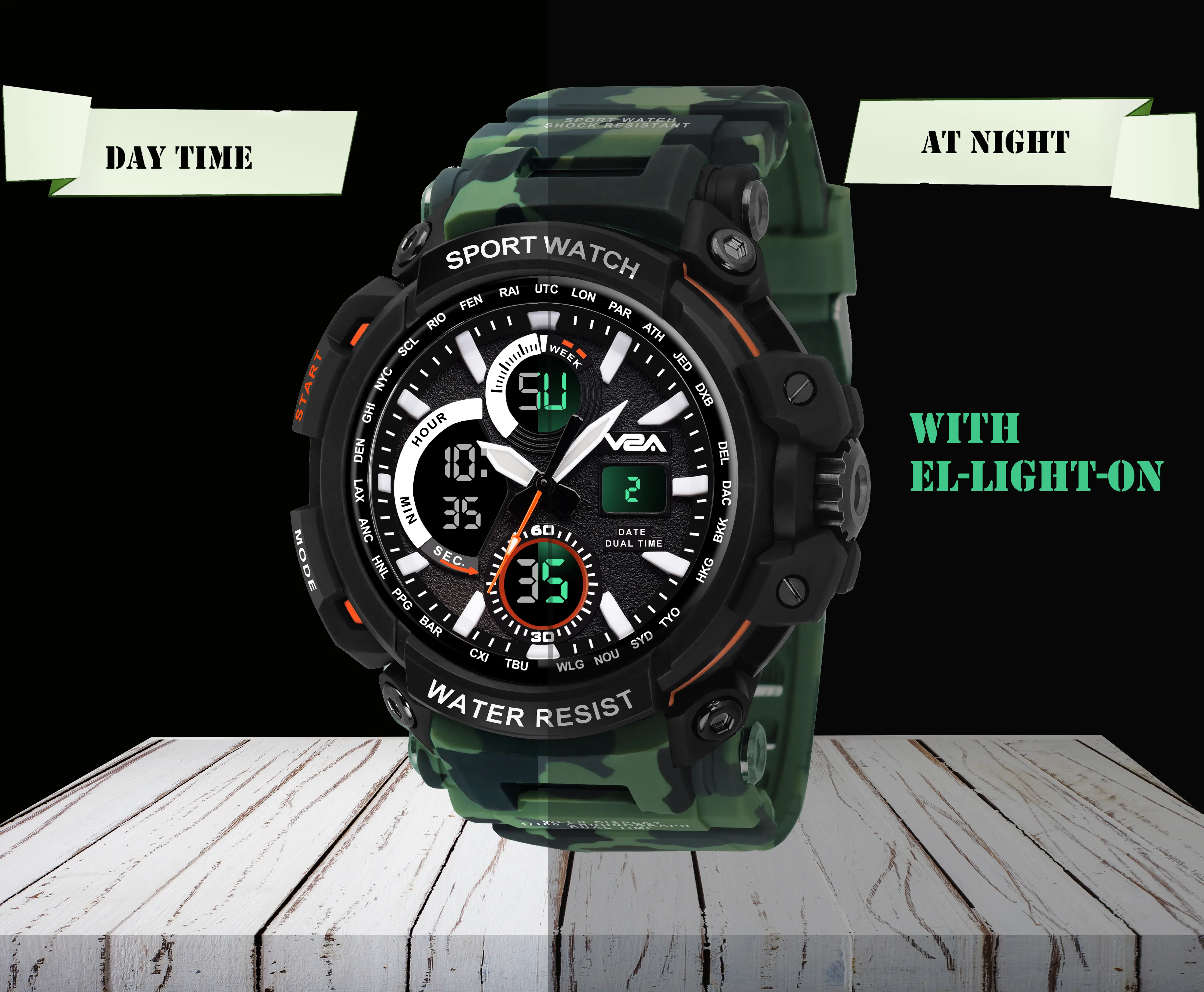 V2A Big Dial Shockproof Analogue And Digital Waterproof Watch For Men