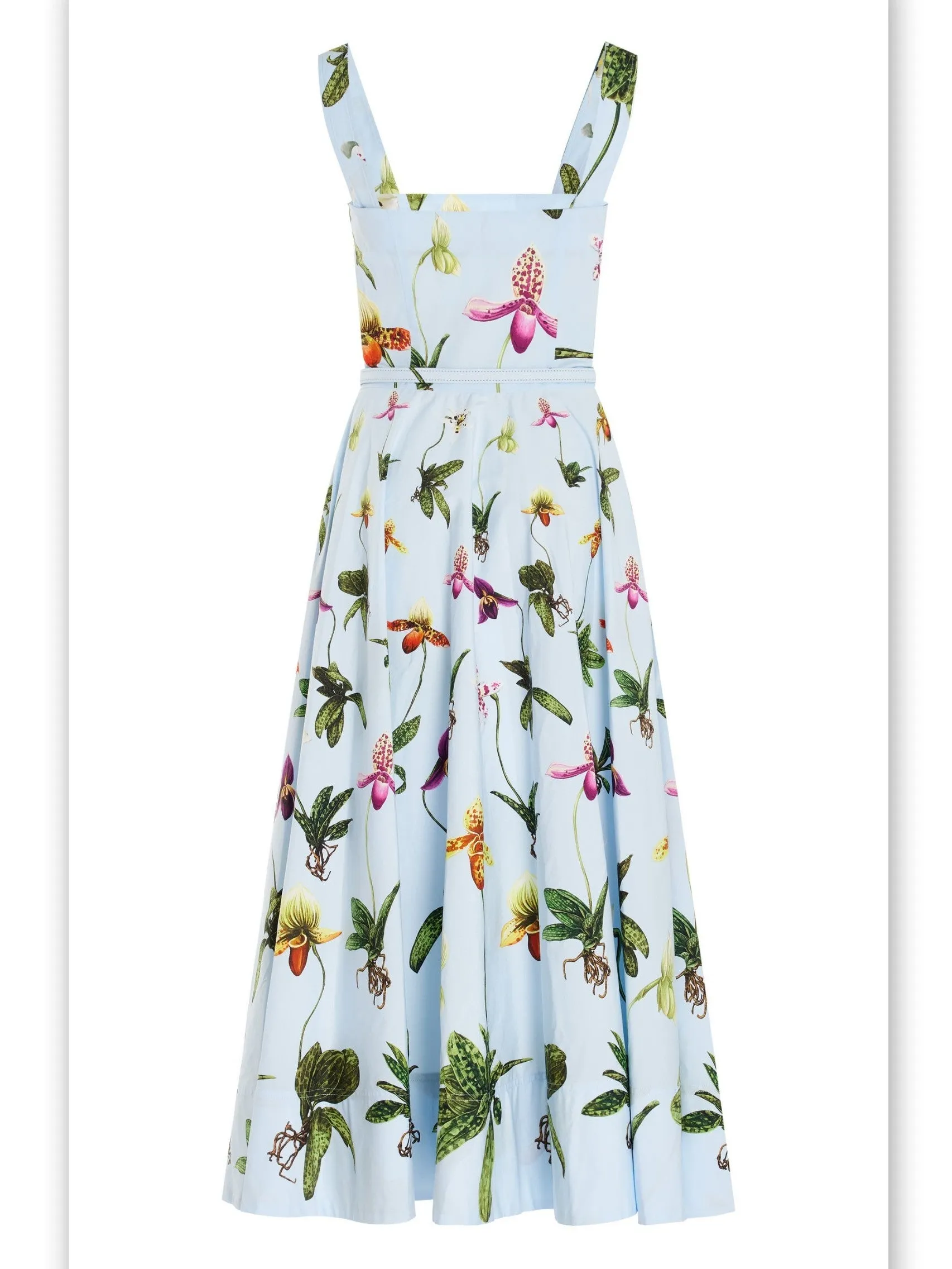 Women’s Belted Orchid Printed Light Blue Sundress